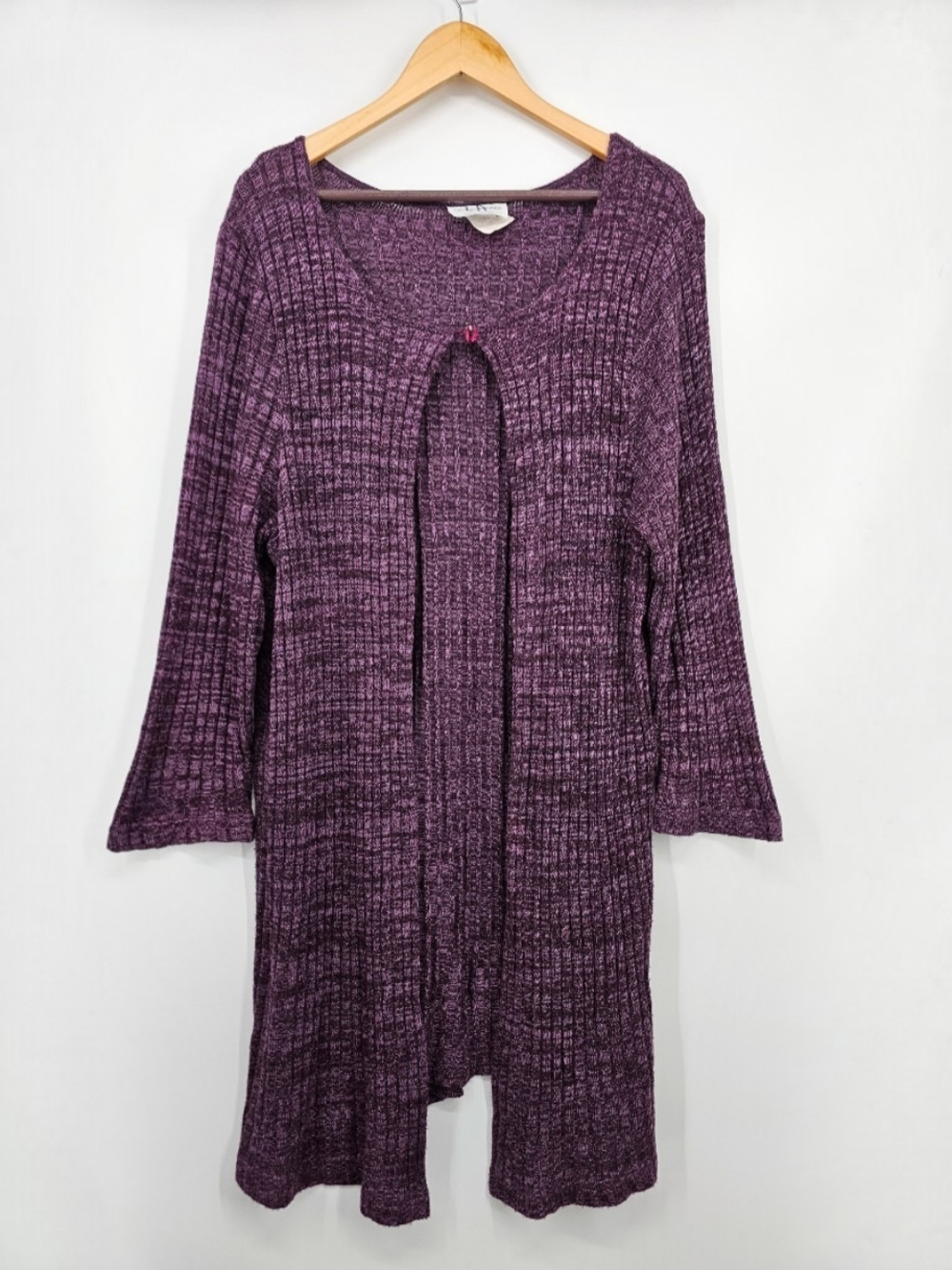 Vintage Whimsigoth Purple Metallic Knit Duster Cardigan 2X Made in USA 90s